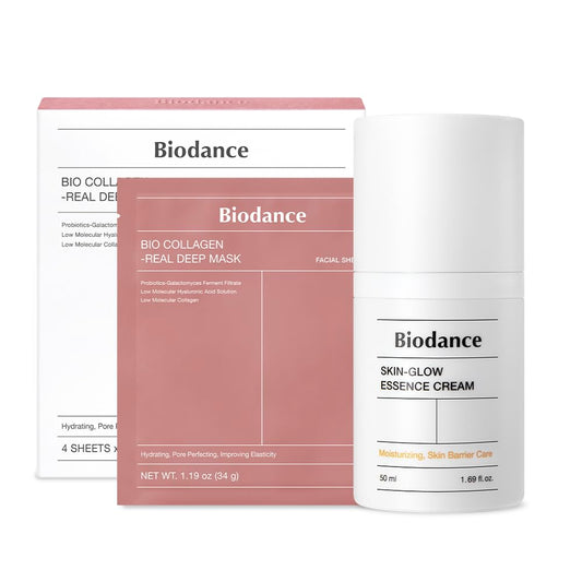 BIODANCE Essential Duo: Bio-Collagen Real Deep Mask & Skin-Glow Essence Cream Sejas kopšanas komplekts