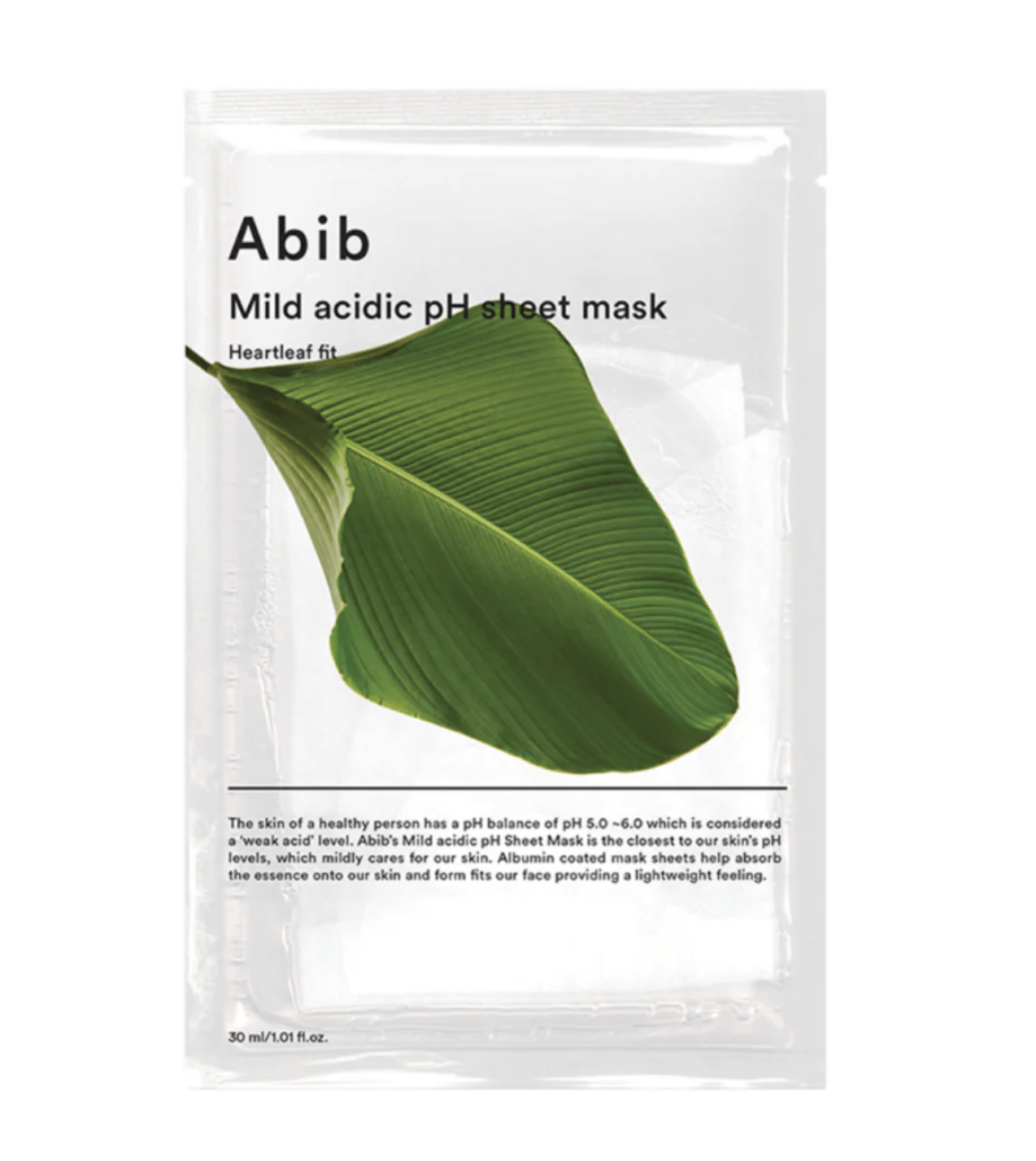 Abib Mild Acidic pH Sheet Mask Heartleaf Fit Lakštinė sejas maska ar sirdsveida lapu